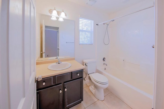 full bath featuring tile patterned flooring, toilet, vanity, and bathtub / shower combination