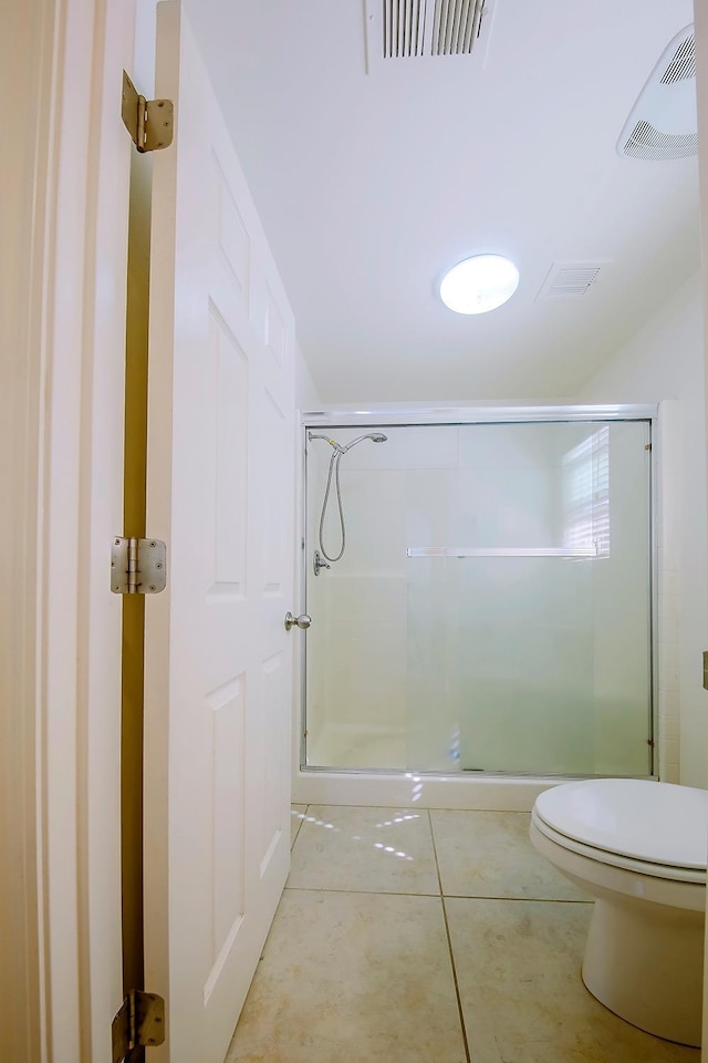 full bathroom with visible vents, a stall shower, and tile patterned flooring