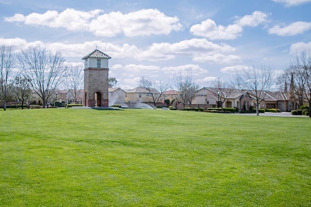 view of home's community featuring a residential view and a lawn