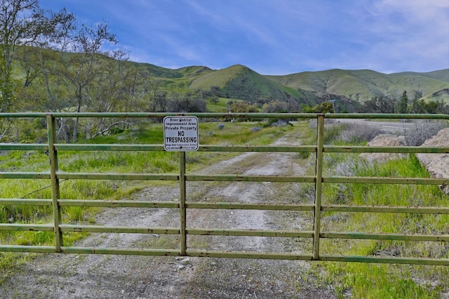 view of gate with a mountain view