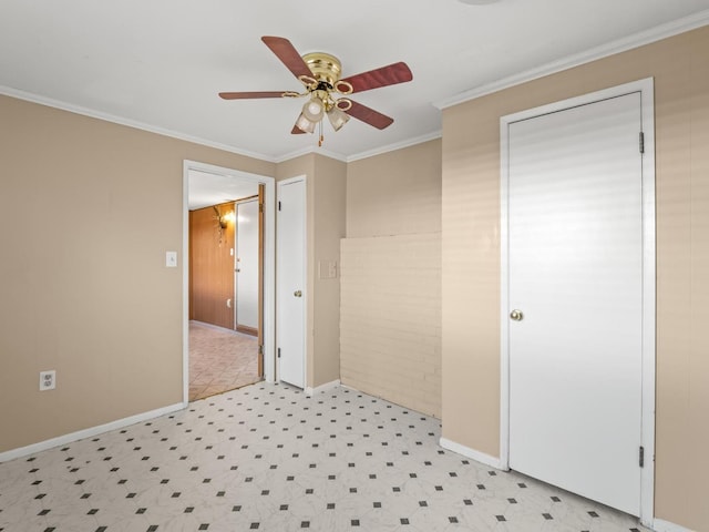 9414 E Belmont Ave, Sanger, CA 93657 - unfurnished bedroom with light floors, crown molding, and a ceiling fan