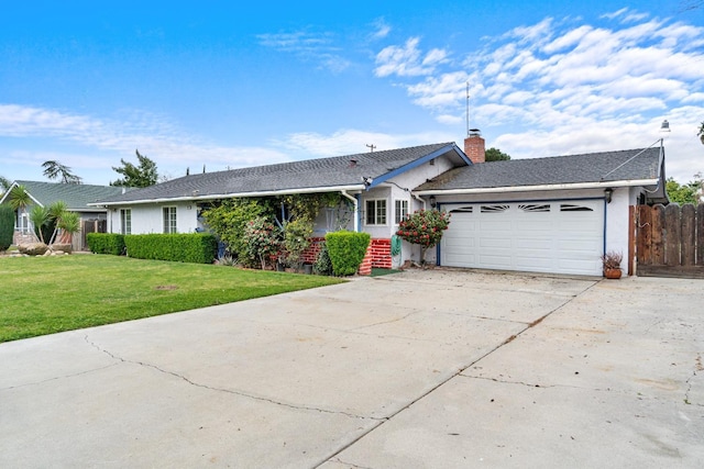 210 S Caesar Ave, Fresno, CA 93727 - ranch-style house featuring a garage, concrete driveway, a chimney, and stucco siding