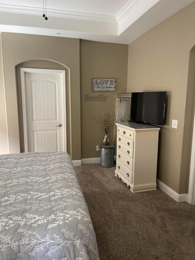 289 S Timberline Dr, Madera, CA 93637 - carpeted bedroom featuring ornamental molding and a tray ceiling