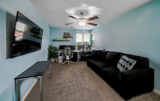 1935 Minarets Ln, Clovis, CA 93611 - carpeted living room featuring visible vents and ceiling fan