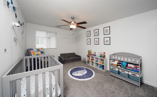1935 Minarets Ln, Clovis, CA 93611 - bedroom with ceiling fan, a crib, and carpet