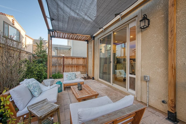 view of patio with an outdoor hangout area and a fenced backyard