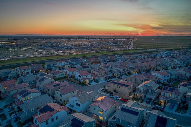view of aerial view at dusk