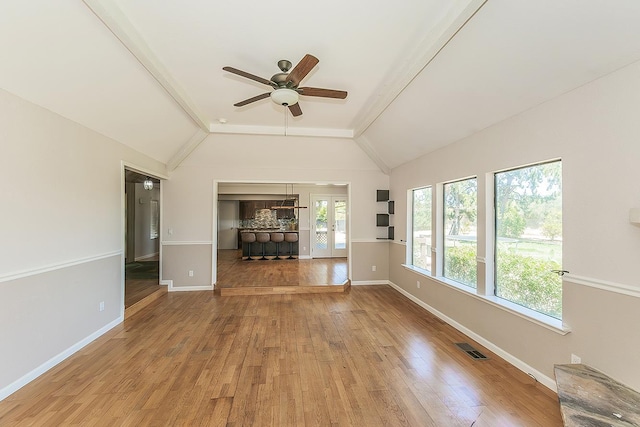 41371 Butte Way, Madera, CA 93636 - unfurnished living room with ceiling fan, light wood-style floors, and vaulted ceiling