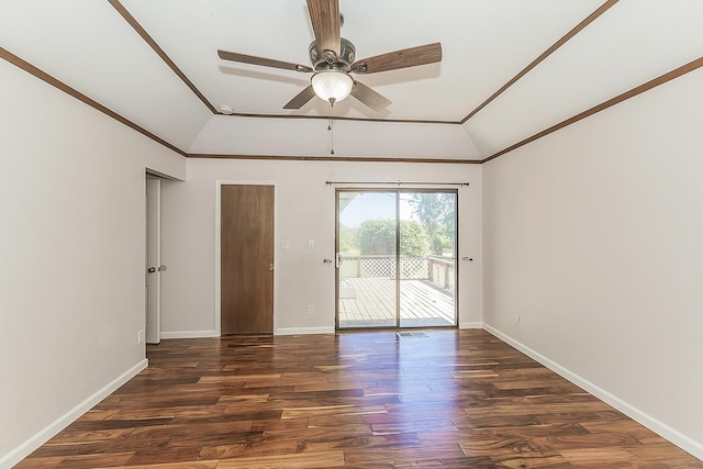 41371 Butte Way, Madera, CA 93636 - empty room featuring lofted ceiling, ceiling fan, and wood finished floors