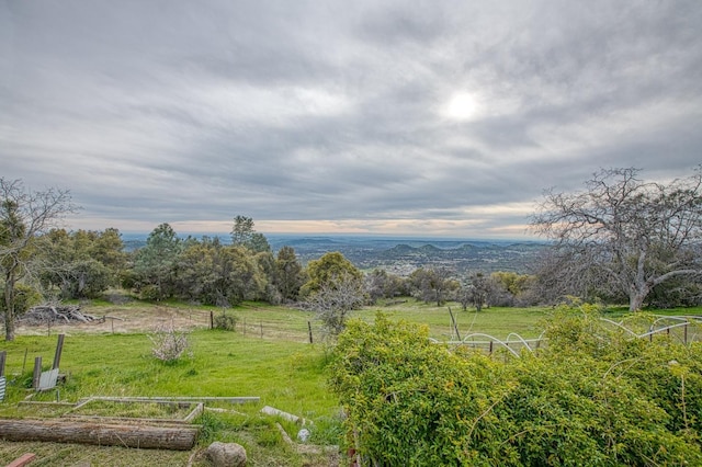 view of yard with a rural view and fence