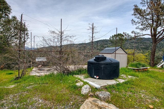 view of yard featuring a storage unit and an outbuilding
