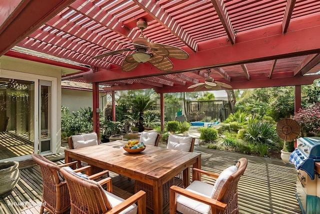 411 W Vartikian Ave W, Fresno, CA 93704 - view of patio / terrace with a pergola, ceiling fan, and outdoor dining space