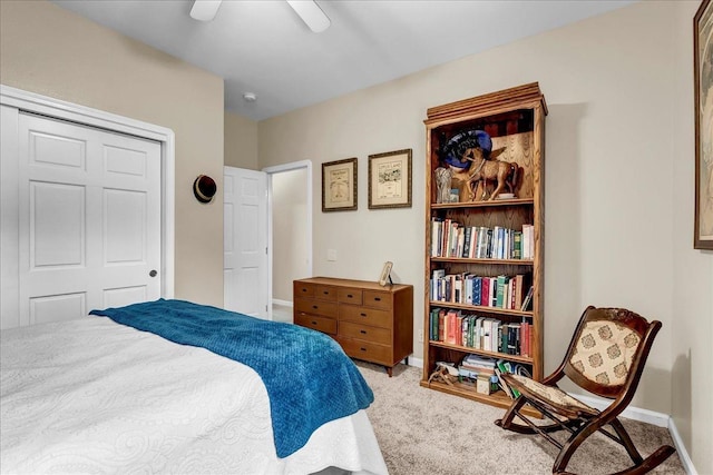 355 Old Line Ave, Exeter, CA 93221 - bedroom featuring ceiling fan, carpet floors, a closet, and baseboards