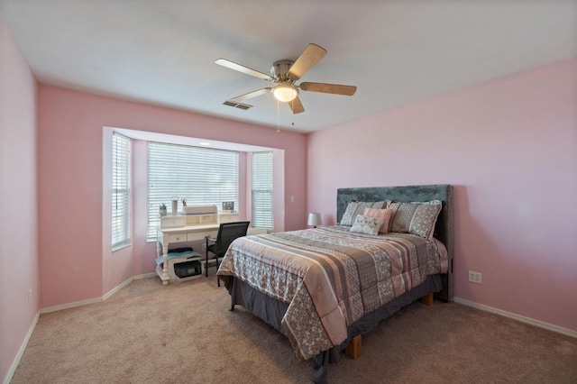 18294 Rd 27, Madera, CA 93638 - bedroom with light colored carpet, visible vents, baseboards, and a ceiling fan
