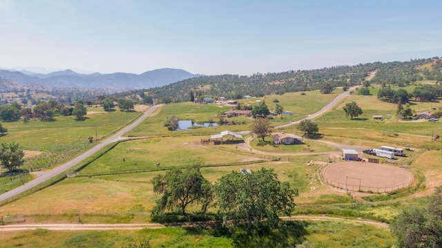 aerial view featuring a rural view and a mountain view
