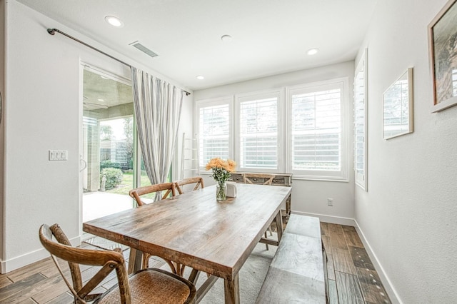 408 Grant Ave W, Madera, CA 93636 - dining space featuring baseboards, recessed lighting, light wood-style floors, and visible vents