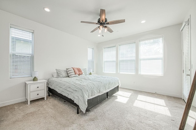 408 Grant Ave W, Madera, CA 93636 - bedroom with baseboards, recessed lighting, a ceiling fan, and light colored carpet