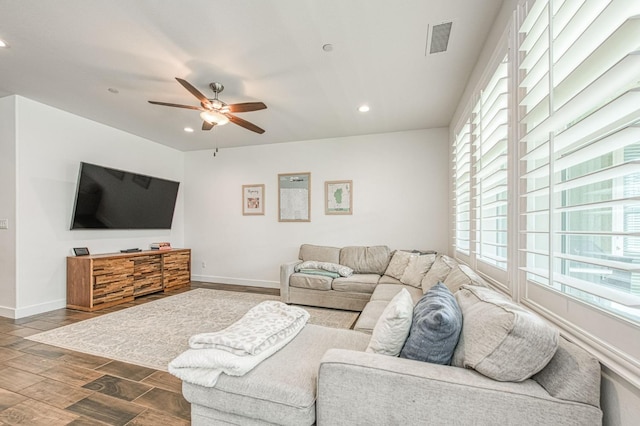 408 Grant Ave W, Madera, CA 93636 - living room featuring plenty of natural light, ceiling fan, recessed lighting, and visible vents