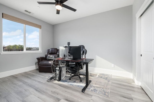 3887 N Condor Ct, Sanger, CA 93657 - home office with ceiling fan and wood finished floors