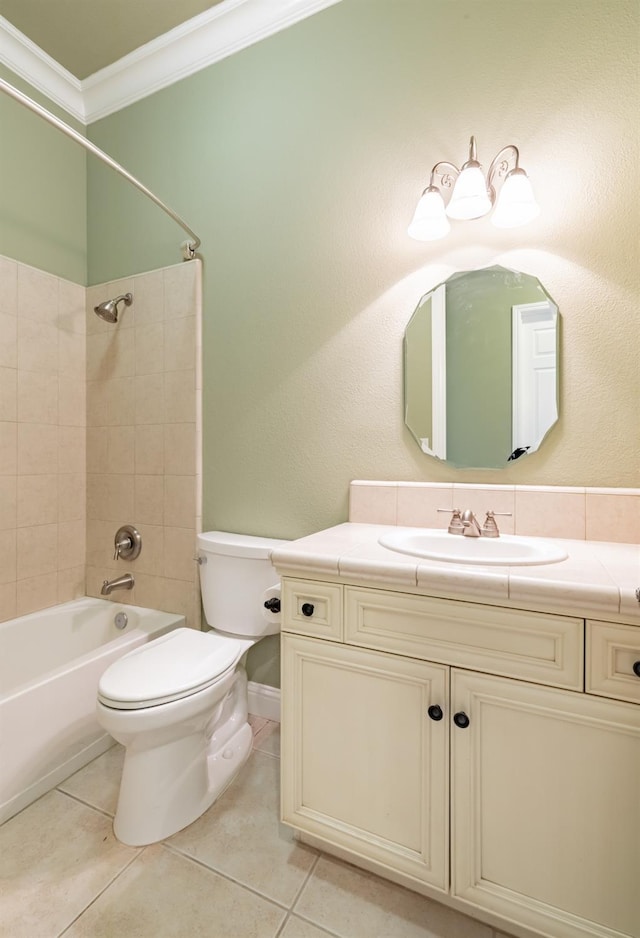11 W Serena Ave, Clovis, CA 93619 - full bathroom featuring crown molding, toilet, tile patterned floors, bathtub / shower combination, and vanity