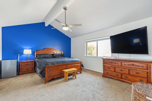 100 Rosewood Cir, Madera, CA 93637 - carpeted bedroom with lofted ceiling with beams and ceiling fan