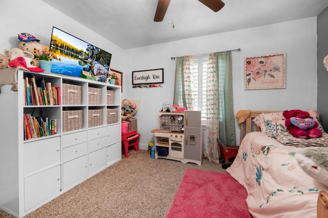 carpeted bedroom featuring a ceiling fan