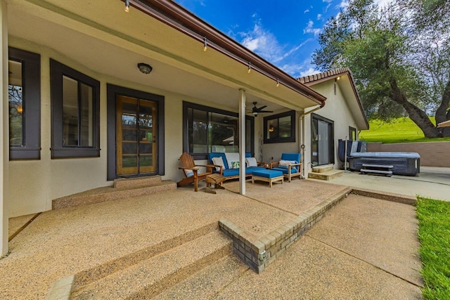 view of patio / terrace with an outdoor hangout area and entry steps