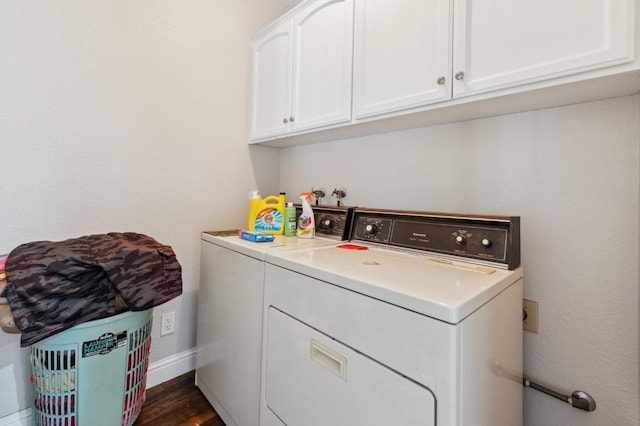 3154 E Montecito Ave, Fresno, CA 93702 - laundry room with independent washer and dryer, cabinet space, and dark wood-style floors