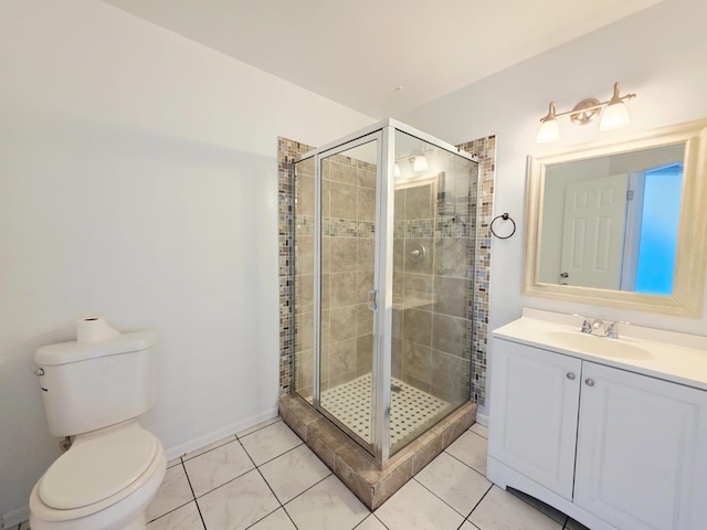 4571 N Kavanagh Ave, Fresno, CA 93705 - full bath with a shower stall, toilet, vanity, and tile patterned flooring