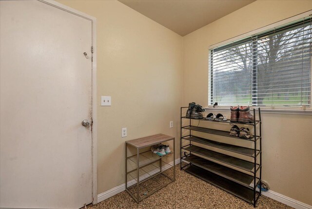 interior space featuring baseboards and speckled floor