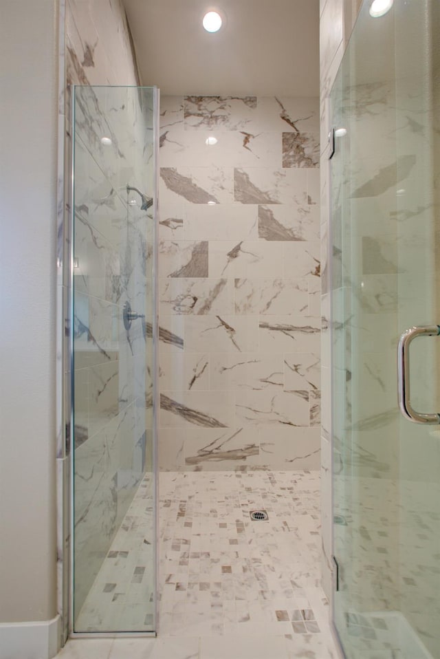 2791 E Tuolumne Rd, Turlock, CA 95382 - bathroom with a marble finish shower and recessed lighting