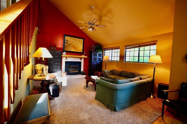 40547 Saddleback Rd, Bass Lake, CA 93604 - living room with high vaulted ceiling and ceiling fan