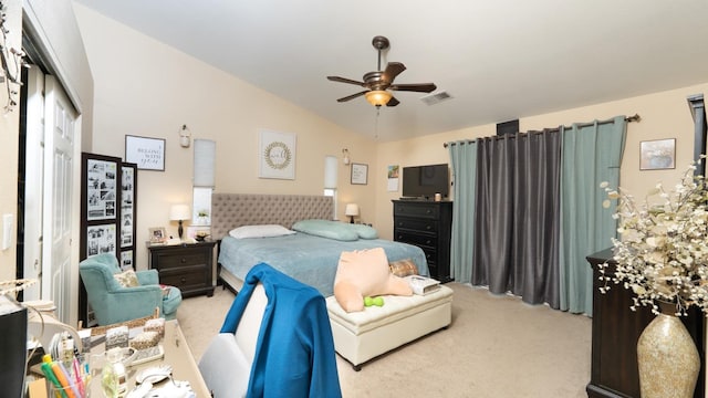 218 Casa Buena Ln, Coalinga, CA 93210 - bedroom featuring visible vents, ceiling fan, and light colored carpet