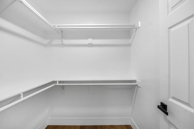 spacious closet with dark wood finished floors