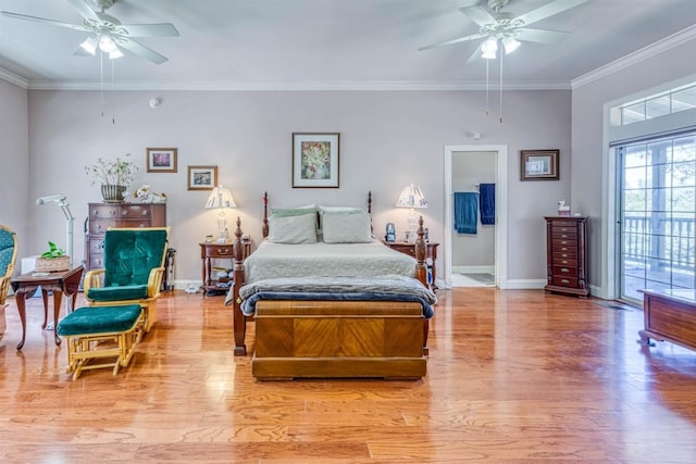 49521 Stillmeadow Dr, Oakhurst, CA 93644 - bedroom with baseboards, light wood-style flooring, access to outside, and crown molding