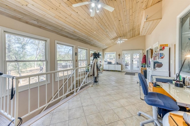 49521 Stillmeadow Dr, Oakhurst, CA 93644 - office space with tile patterned floors, french doors, wooden ceiling, and ceiling fan