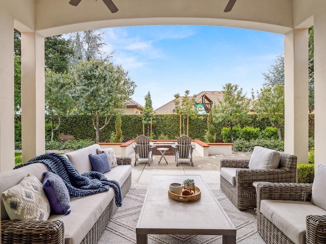 2567 E Sarazen, Fresno, CA 93730 - view of patio / terrace featuring ceiling fan and outdoor lounge area