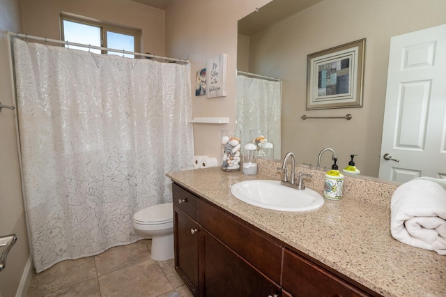 full bath featuring tile patterned floors, toilet, and vanity