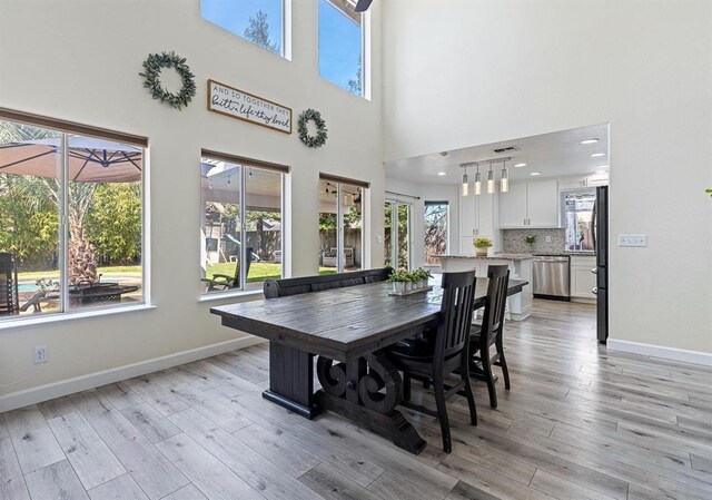 3232 Greenfield Ave, Clovis, CA 93611 - dining area featuring light wood-type flooring and a towering ceiling