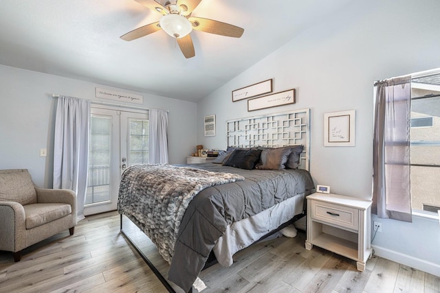 3232 Greenfield Ave, Clovis, CA 93611 - bedroom with lofted ceiling, access to outside, light wood-type flooring, a ceiling fan, and french doors