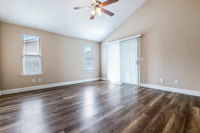 6187 W Alluvial Ave, Fresno, CA 93722 - spare room with a ceiling fan, dark wood finished floors, and high vaulted ceiling