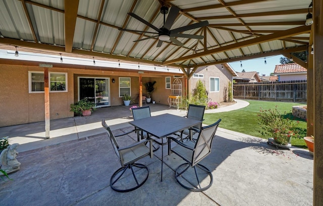 view of patio / terrace featuring ceiling fan and outdoor dining area