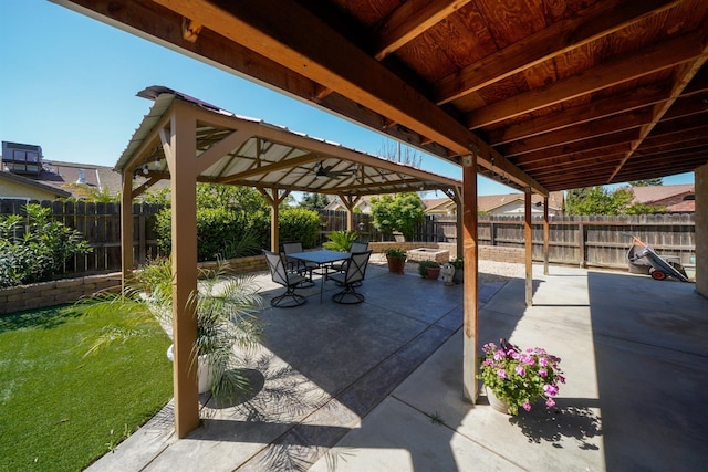 view of patio / terrace featuring a fenced backyard and outdoor dining area