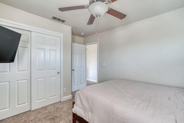 2960 3rd St, Sanger, CA 93657 - bedroom featuring carpet flooring, a closet, baseboards, and a ceiling fan