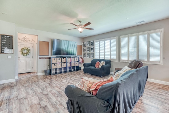 2960 3rd St, Sanger, CA 93657 - living room with wood finished floors, ceiling fan, and baseboards