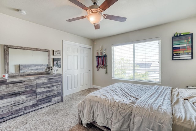 2960 3rd St, Sanger, CA 93657 - bedroom with carpet, a closet, ceiling fan, and baseboards