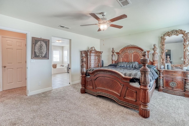 2960 3rd St, Sanger, CA 93657 - carpeted bedroom with baseboards, ceiling fan, and connected bathroom