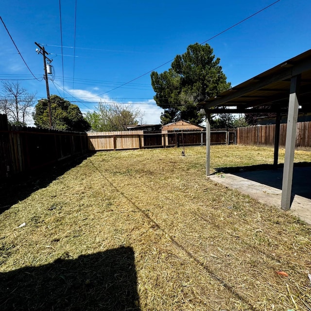 view of yard featuring a patio and a fenced backyard