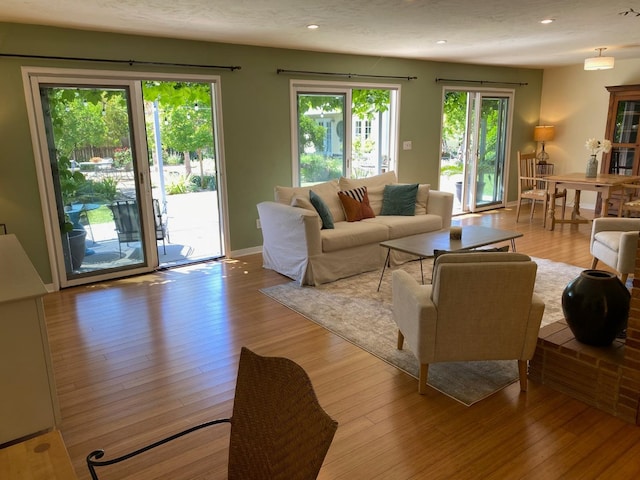 6043 N Forkner Ave, Fresno, CA 93711 - living room featuring light wood finished floors, recessed lighting, and baseboards