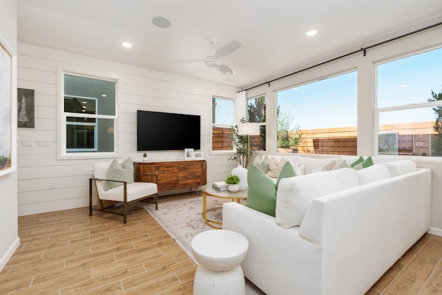 2110 N Brindac Ln, Clovis, CA 93619 - living area with light wood-type flooring, a ceiling fan, and recessed lighting